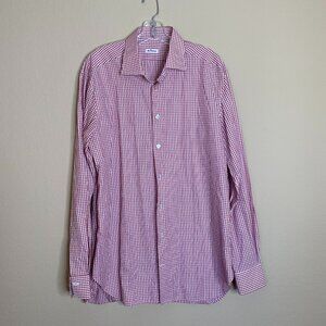 kiton red, white & pink check dress shirt